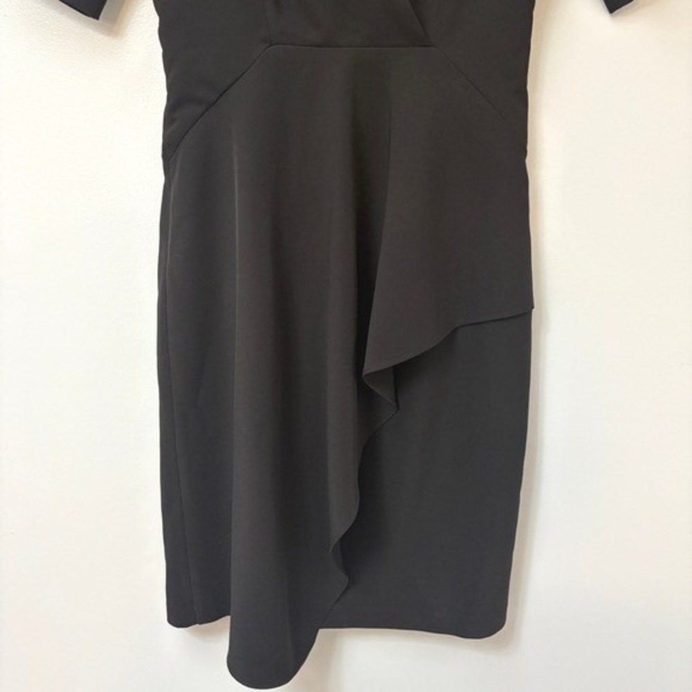Maggy London V-Neck Ruffle Sheath Dress Women's Black - US 2 - Picture 4 of 8